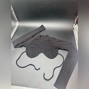 Black Long-Sleeve Underbust Crop Top with Tie Straps